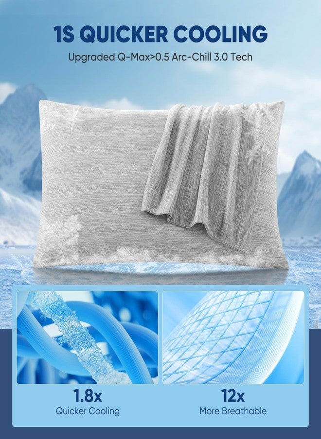 LUXEAR Cooling Pillow Cases King Size, 2 Pack Arc-Chill Cool Pillow Cases with Double-Side Design [Cooling & Cotton], Skin-Friendly Hidden Zipper Cold Pillow Cases for Hot Sleepers - Gray - Image 2